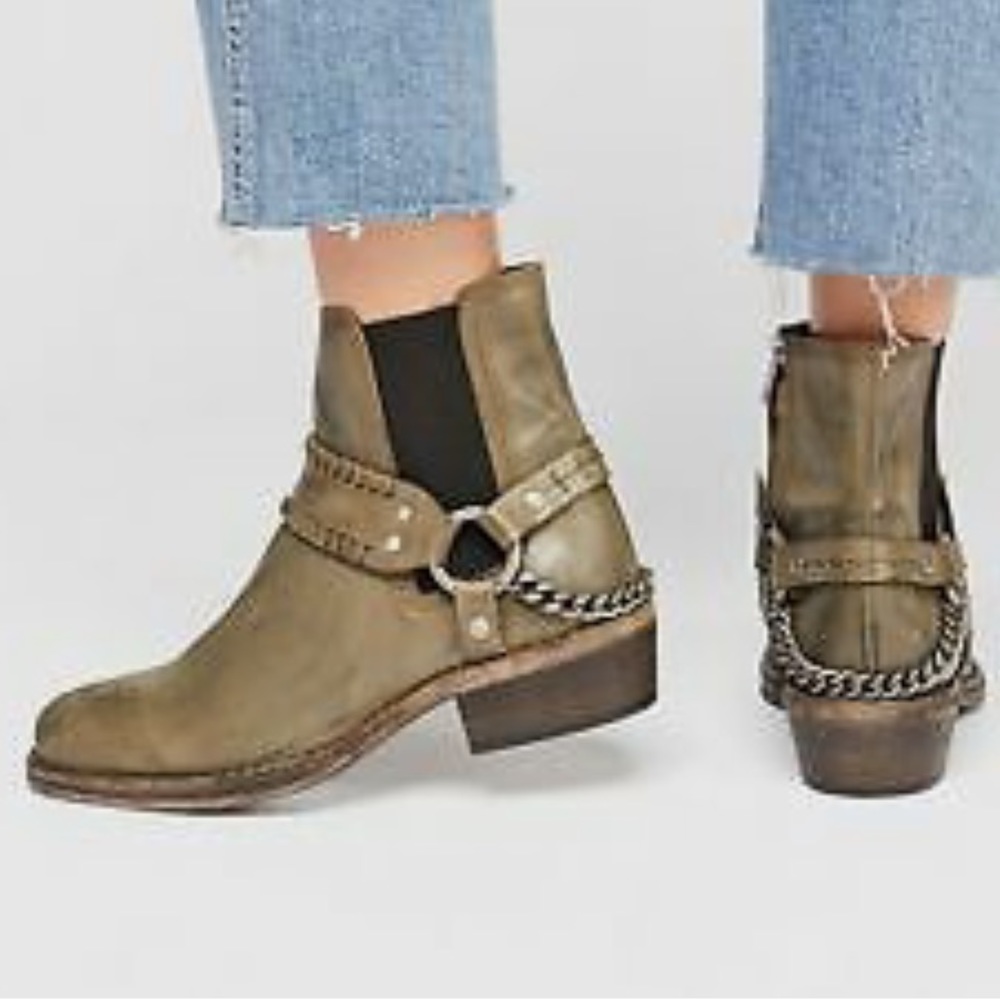 FREE PEOPLE Stony Desert Boot Khaki Leather Sz 38 New In Box.